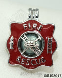 Fire Rescue Pearl Cage Necklace Emblem Ladder Hydrant Hat Silver Plated Locket Charm