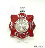 Fire Rescue Pearl Cage Necklace Emblem Ladder Hydrant Hat Silver Plated Locket Charm