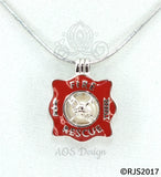 Fire Rescue Pearl Cage Necklace Emblem Ladder Hydrant Hat Silver Plated Locket Charm