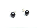 Black Pearl Stud Earrings Gold Mount 8 mm Pearl Stud Button Style Pierced Ears Jewelry