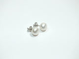White Pearl Stud Earrings Sterling Silver Mount 8 mm Pearl Stud Pierced Ears Jewelry
