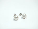 White Pearl Stud Earrings Sterling Silver Mount 8 mm Pearl Stud Pierced Ears Jewelry