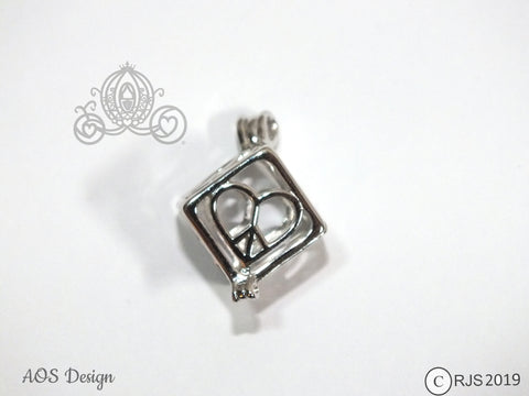 Love Peace Box Pick A Pearl Cage 925 Sterling Silver Symbol Charm Love Heart