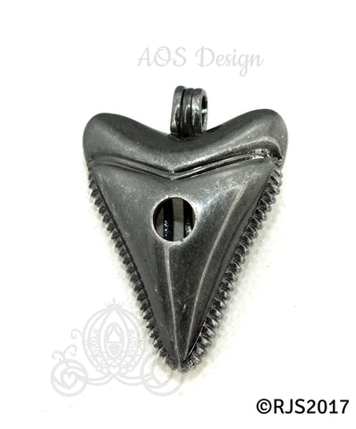 Shark Tooth Pearl Cage Locket Charm Pendant Black Cord Necklace Nautical Jewelry