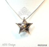 Sheriff Badge Pearl Cage Silver Plated Locket Charm Police Officer Emblem Star