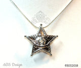 Sheriff Badge Pearl Cage Silver Plated Locket Charm Police Officer Emblem Star