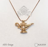 Aladdin Genie Lamp Pearl Cage 18k Gold Locket Necklace Pendant Princess Charm