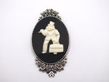 Hitchhiking Ghost Phineas Victorian Cameo Brooch Pin Jewelry Haunted Mansion Black White Resin Handmade For Halloween Costume