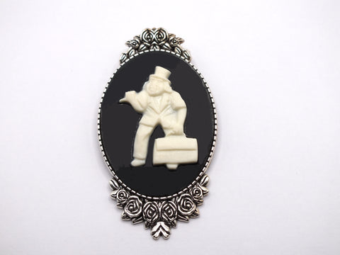 Hitchhiking Ghost Phineas Victorian Cameo Brooch Pin Jewelry Haunted Mansion Black White Resin Handmade For Halloween Costume
