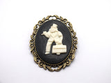 Hitchhiking Ghost Phineas Victorian Cameo Brooch Pin Jewelry Haunted Mansion Black White Resin Handmade For Halloween Costume