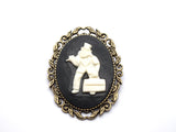 Hitchhiking Ghost Phineas Victorian Cameo Brooch Pin Jewelry Haunted Mansion Black White Resin Handmade For Halloween Costume