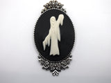 Grim Reaper Phantom Victorian Cameo Brooch Pin Jewelry Haunted Mansion Resin Handmade For Halloween Costume