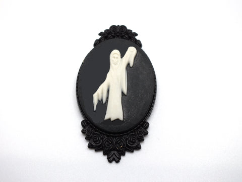 Grim Reaper Phantom Victorian Cameo Brooch Pin Jewelry Haunted Mansion Resin Handmade For Halloween Costume