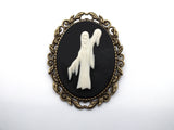 Grim Reaper Phantom Victorian Cameo Brooch Pin Jewelry Haunted Mansion Resin Handmade For Halloween Costume