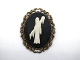 Grim Reaper Phantom Victorian Cameo Brooch Pin Jewelry Haunted Mansion Resin Handmade For Halloween Costume