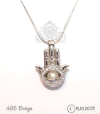 Evil Eye Hand Charm Pick Pearl Cage Silver Necklace Amulet Talisman Hamsa Locket