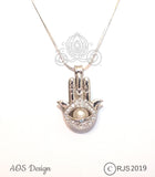 Evil Eye Hand Charm Pick Pearl Cage Silver Necklace Amulet Talisman Hamsa Locket