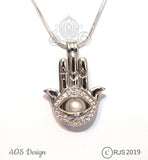 Evil Eye Hand Charm Pick Pearl Cage Silver Necklace Amulet Talisman Hamsa Locket