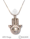 Evil Eye Hand Charm Pick Pearl Cage Silver Necklace Amulet Talisman Hamsa Locket