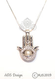 Evil Eye Hand Charm Pick Pearl Cage Silver Necklace Amulet Talisman Hamsa Locket