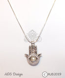 Evil Eye Hand Charm Pick Pearl Cage Silver Necklace Amulet Talisman Hamsa Locket