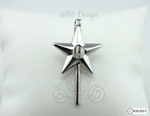 Fairy Wand Pearl Cage Magic Wand Star Silver Plated Locket Charm Pearl Cage Necklace Fairy Godmother Wizard