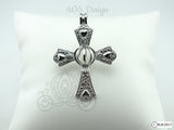 Infinity Cross Pearl Cage Heart Cross Crystal Accents Silver Plated Locket Charm Necklace