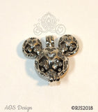 Mickey Mouse Hidden Mickey Necklace Scrollwork Pendant Silver Locket Charm Holds Pearls Beads Gem