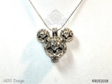 Mickey Mouse Hidden Mickey Necklace Scrollwork Pendant Silver Locket Charm Holds Pearls Beads Gem