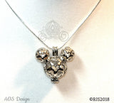 Mickey Mouse Hidden Mickey Necklace Scrollwork Pendant Silver Locket Charm Holds Pearls Beads Gem