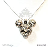 Mickey Mouse Hidden Mickey Necklace Scrollwork Pendant Silver Locket Charm Holds Pearls Beads Gem