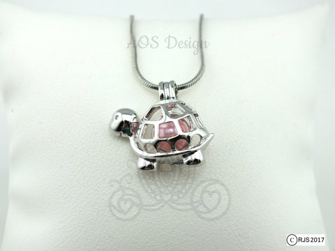 Happy Cute Turtle Pearl Cage Necklace Animal Bead Cage Locket Charm