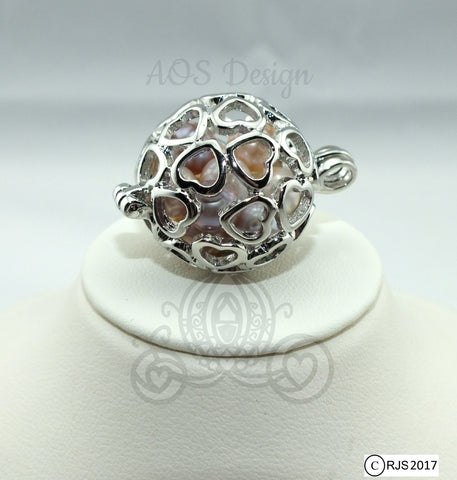 Heart Ball Large Pearl Cage Necklace Charm Silver Plated Circle Bell Charm Locket Holds Pearls Beads Multiple Pearl Holder Gft for Her
