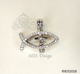 Ichthys Jesus Fish with Cross Pearl Cage Silver Plated Locket Symbol Necklace Crystal Accents