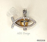 Ichthys Jesus Fish with Cross Pearl Cage Silver Plated Locket Symbol Necklace Crystal Accents