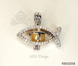 Ichthys Jesus Fish with Cross Pearl Cage Silver Plated Locket Symbol Necklace Crystal Accents