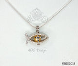Ichthys Jesus Fish with Cross Pearl Cage Silver Plated Locket Symbol Necklace Crystal Accents