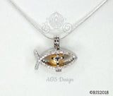 Ichthys Jesus Fish with Cross Pearl Cage Silver Plated Locket Symbol Necklace Crystal Accents