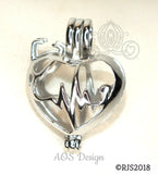Heartbeat Stethoscope 925 Silver Pearl Cage Necklace Nurse Doctor Medical Professional Locket Charm