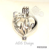 Heartbeat Stethoscope 925 Silver Pearl Cage Necklace Nurse Doctor Medical Professional Locket Charm