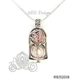 Enchanted Rose Pearl Cage Silver Plated Locket Crystal Accents Beauty Beast Rose in Bell Jar
