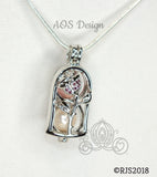 Enchanted Rose Pearl Cage Silver Plated Locket Crystal Accents Beauty Beast Rose in Bell Jar
