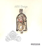 Enchanted Rose Pearl Cage Silver Plated Locket Crystal Accents Beauty Beast Rose in Bell Jar