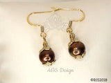 Chocolate Pearl Earrings Macaroon Jewelry Gift Box Gold Plated Fish Wire Hoop Earrings
