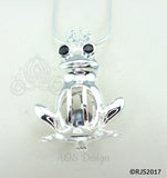 Frog Prince Pearl Cage Necklace Princess Silver Plated Locket Charm Crystals Accents