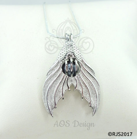 Mermaid Tail Pearl Cage Necklace Locket Silver Plated Locket Charm Holds Pearls Princess Ariel Costume