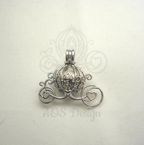 Cinderella Carriage Pearl Cage Silver Plated Charm Necklace Princess Cinderella Pick A Pearl or Wish Pearl Epcot Pumpkin Locket