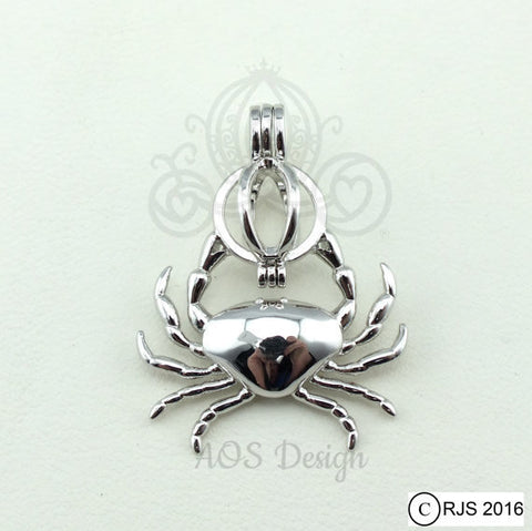 Crab Pick Pearl Cage Necklace 925 Sterling Silver Cage Silver Necklace Sealife Beach Ocean Charm Nautical Zodiac Cancer