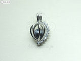 Crystal Heart Charm Pick Pearl 925 Sterling Silver Pearl Cage Necklace Pendant Locket Oval Shape