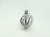 Crystal Heart Charm Pick Pearl 925 Sterling Silver Pearl Cage Necklace Pendant Locket Oval Shape